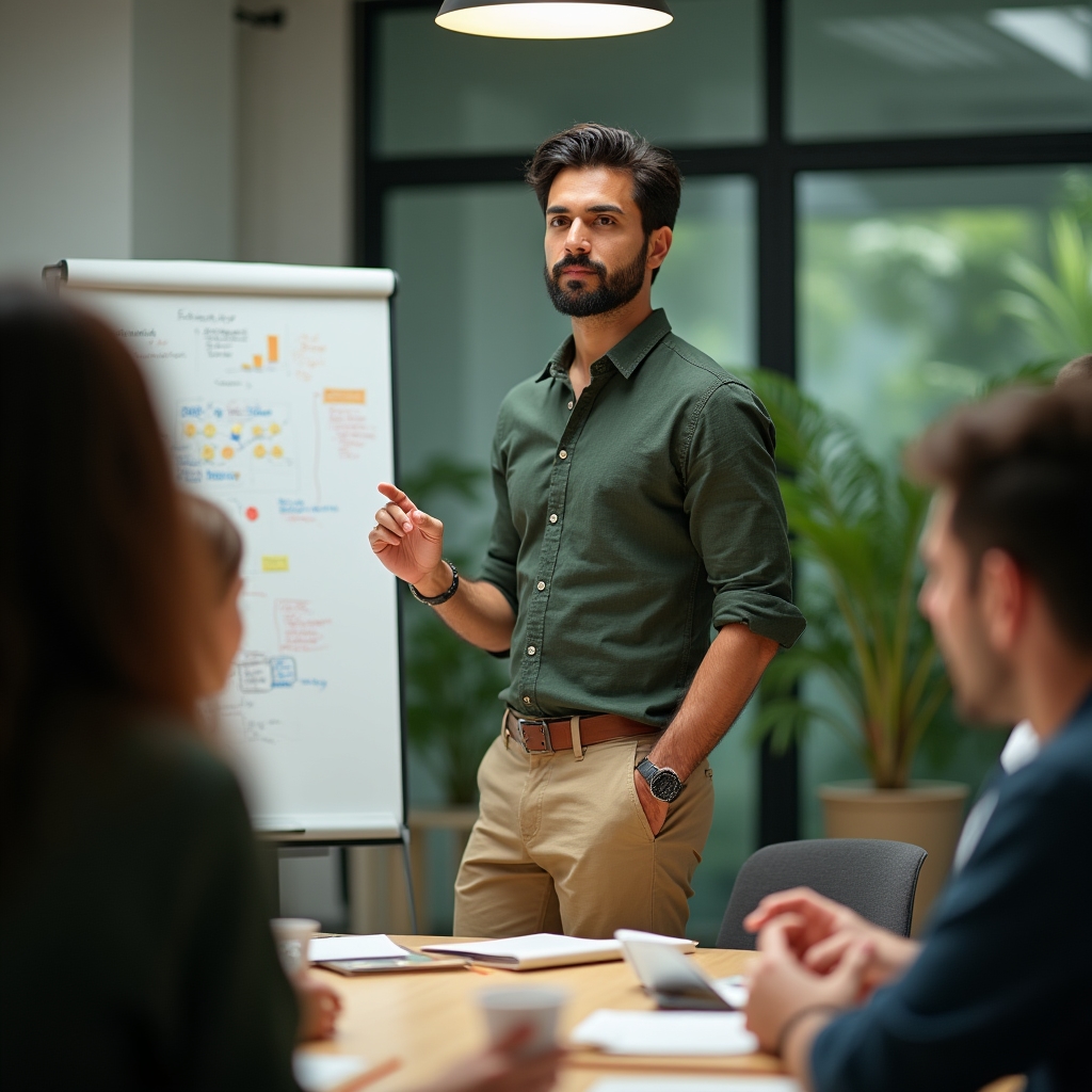 Professionista che presenta con sicurezza il proprio valore ai clienti
